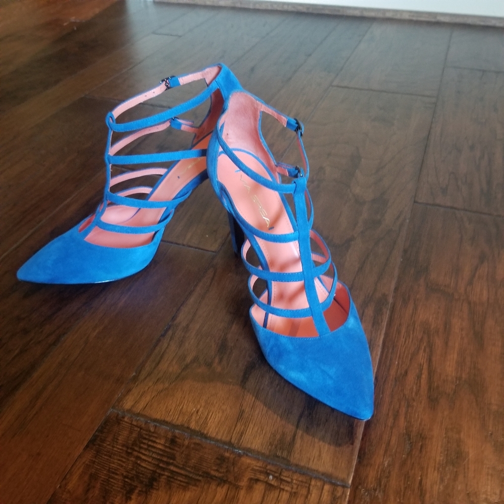 Via Spiga blue suede heels